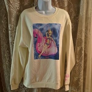 New‎ Barbie Women's L Cream Pink Sweatshirt Vacay Mode